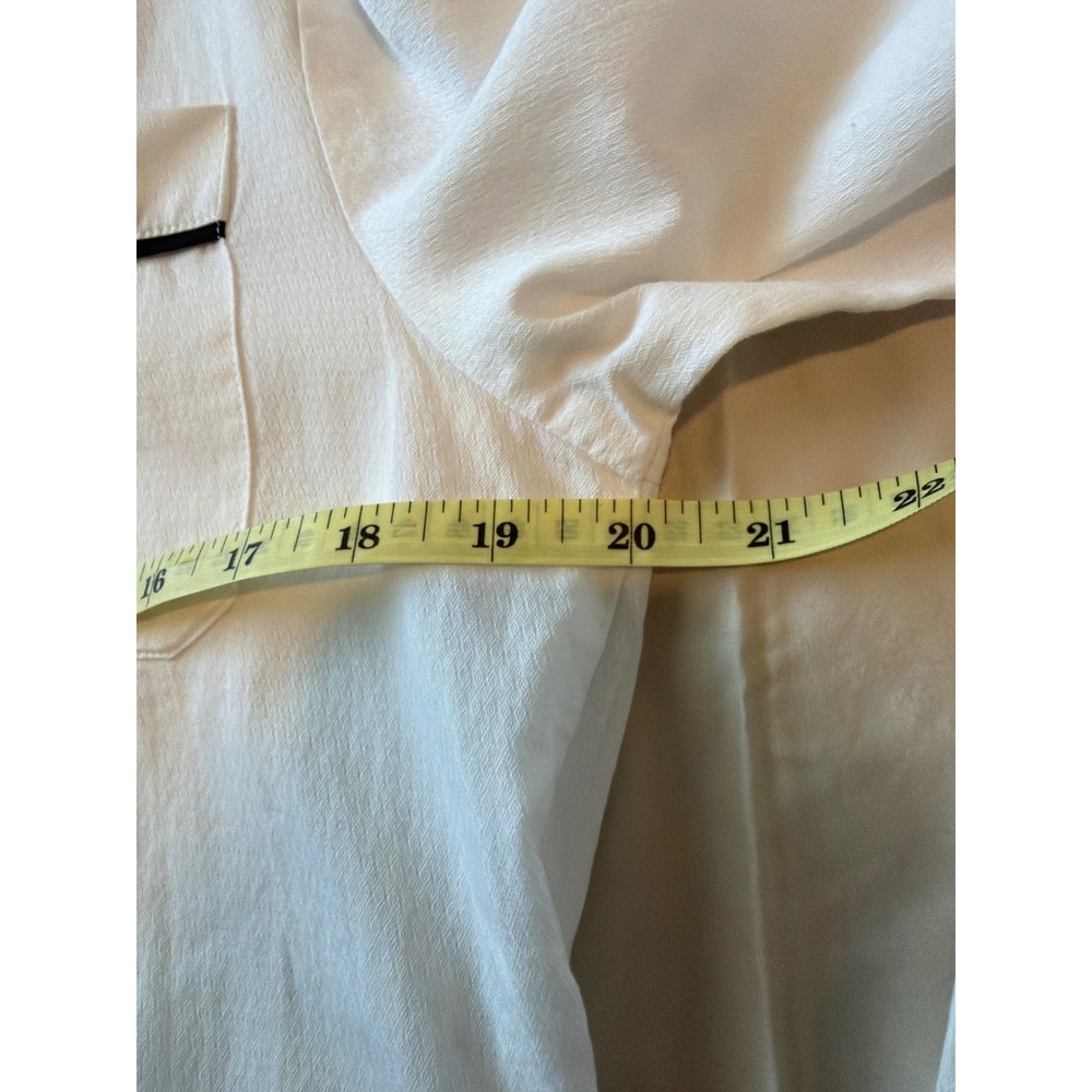 Airelles White 100% Cotton Liquette Tunic Shirt Mandarin Collar Navy Trim Size S - Picture 3 of 4
